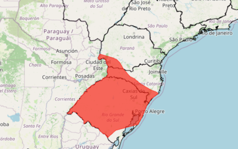 Alerta vermelho do Inmet para tempestades e ventos de até 100 km/h atinge o Sul do Brasil