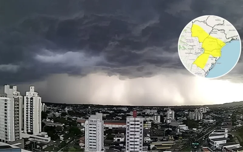 Alerta de tempestade em cinco estados inclui Rio Grande do Sul, Santa Catarina e Paraná; chuva intensa e granizo são esperados