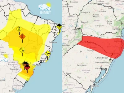 Alerta vermelho do Inmet para temporais em RS e SC: previsão de chuvas intensas e riscos de danos na região Sul