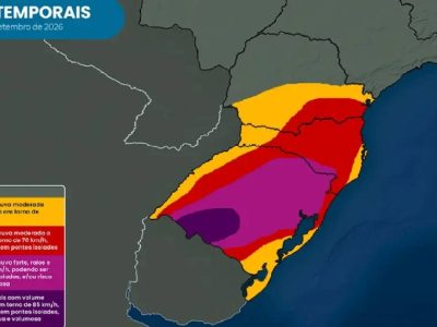 Ciclone extratropical e frente fria provocam alertas de tempestades no Sul do Brasil a partir de terça-feira, 29
