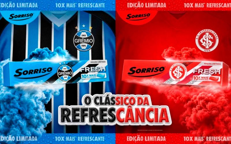 Sorriso lança edição especial com embalagens dos clubes em ação que une gremistas e colorados na rivalidade do Gre-Nal