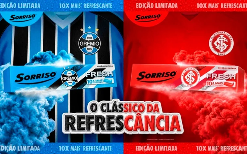 Sorriso lança edição especial com embalagens dos clubes em ação que une gremistas e colorados na rivalidade do Gre-Nal
