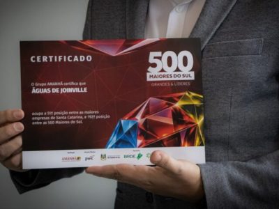 Águas de Joinville se destaca entre as 500 maiores empresas do Sul do Brasil, ocupando a 192ª posição na região e a 51ª em Santa Catarina