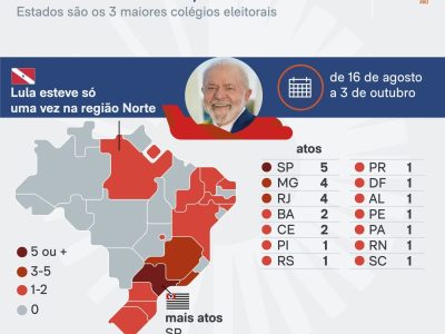 Lula prioriza grandes colégios eleitorais em atos de campanha no Sudeste e Nordeste