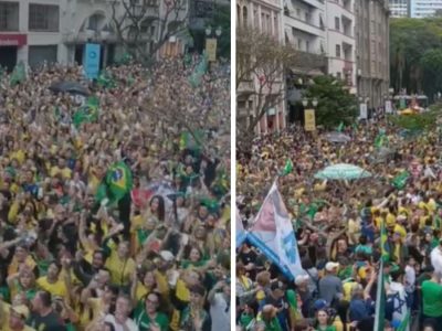 Milhares de manifestantes se reúnem em Curitiba para apoiar Flávio Bolsonaro em ato com presença de governadores do Sul do Brasil