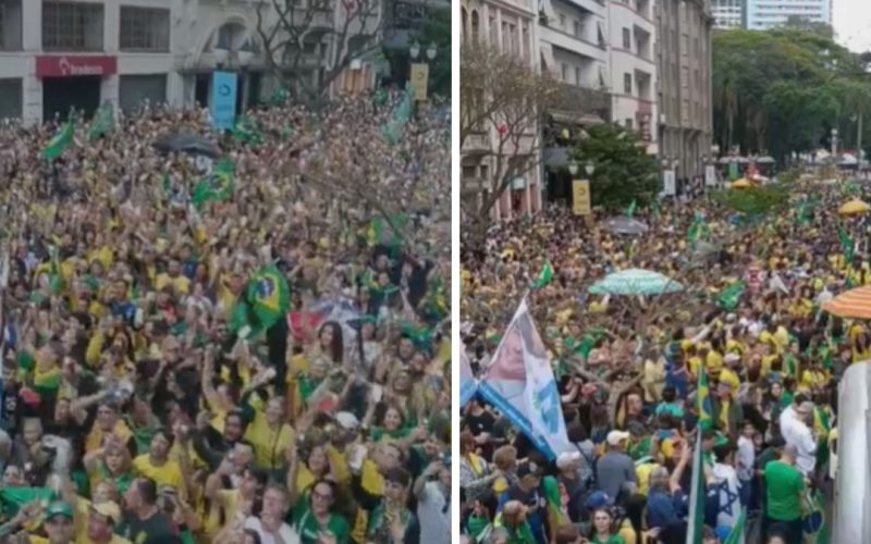 Milhares de manifestantes se reúnem em Curitiba para apoiar Flávio Bolsonaro em ato com presença de governadores do Sul do Brasil