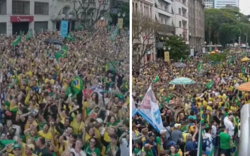 Milhares de manifestantes se reúnem em Curitiba para apoiar Flávio Bolsonaro em ato com presença de governadores do Sul do Brasil